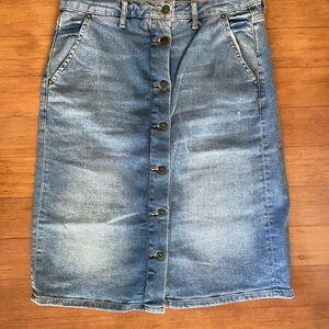 Pilcro and the Letterpress Blue Button-Front Midi Skirt